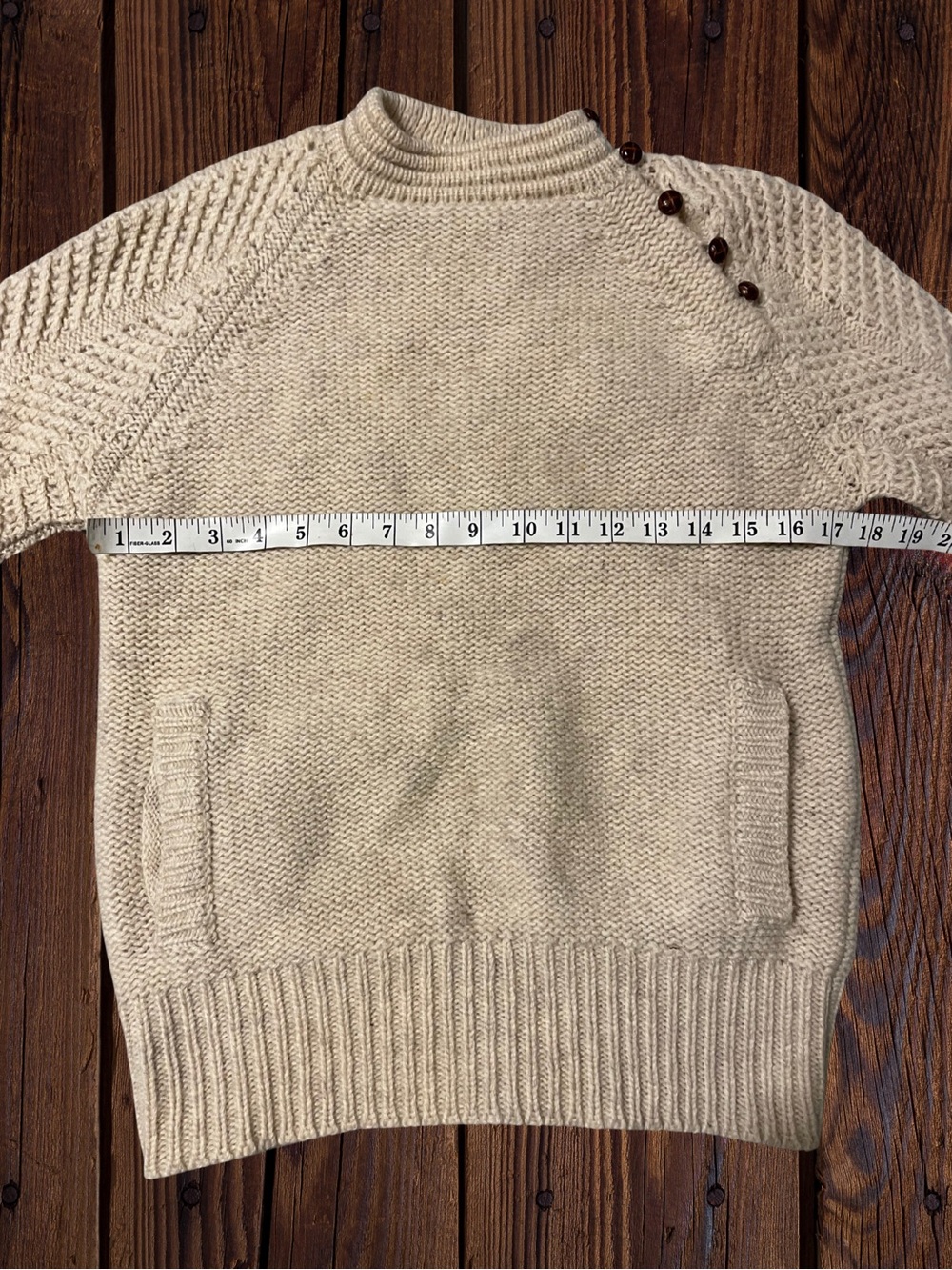 Vintage 1980s EDDIE BAUER Womens Sweater S/P Cream 100% Pure Wool Button Neck - Picture 10 of 12